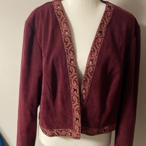 Vintage | Worthington Western Boho Embroidered Cropped Faux Suede Jacket 18W